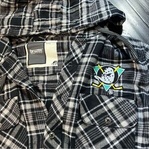 Brunzer Black & White Plaid Flannel Hoodie Anaheim Might Ducks S Men NWT